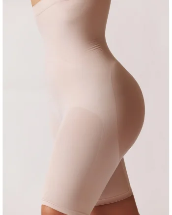 Pantaloni scurti modelatori cu talie inalta, Bej