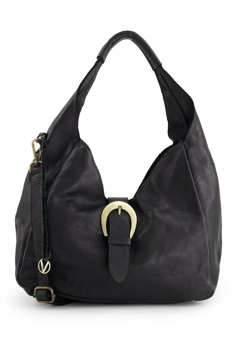 Geanta dama  shopper, piele naturala, neagra, 27x44x15cm, 3 buzunare interioare, curea detasabila 103cm