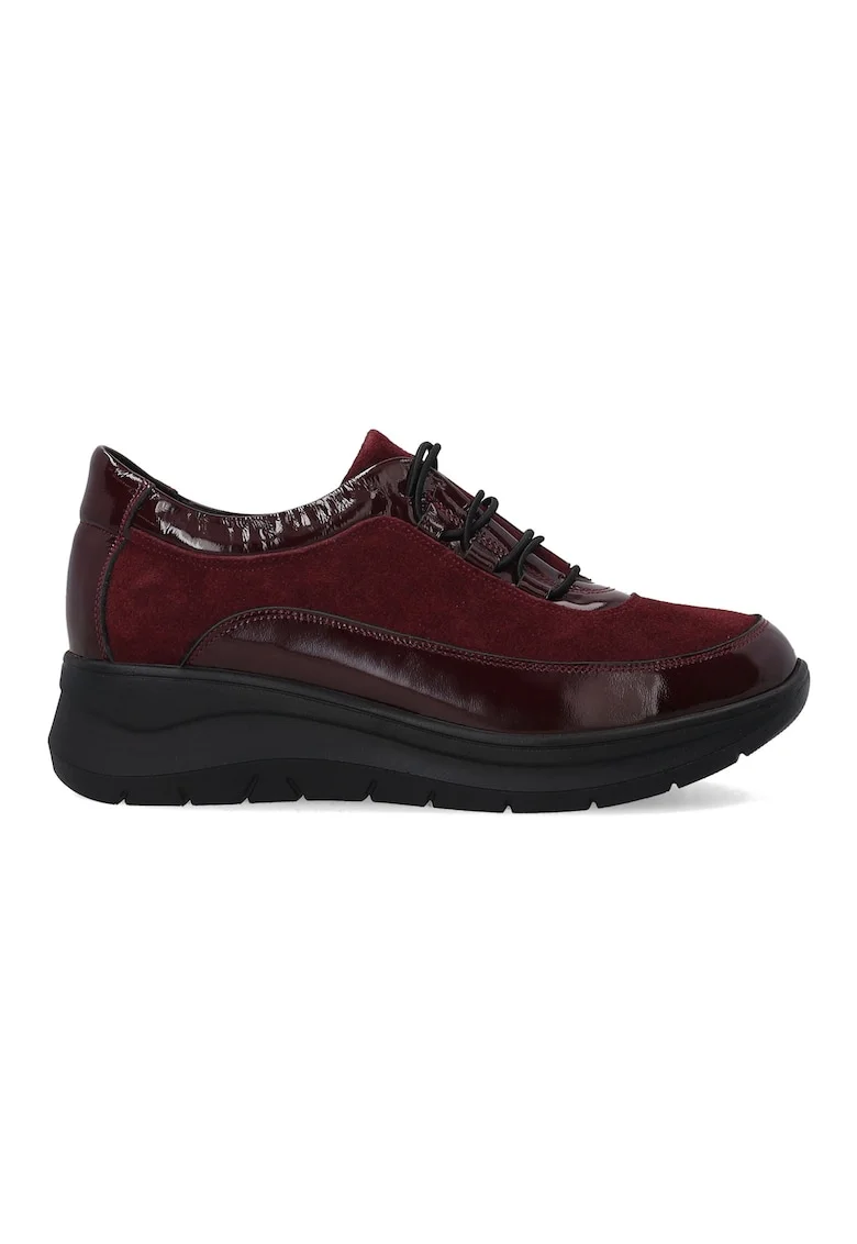 Adidasi bordeaux din piele intoarsa si piele lacuita