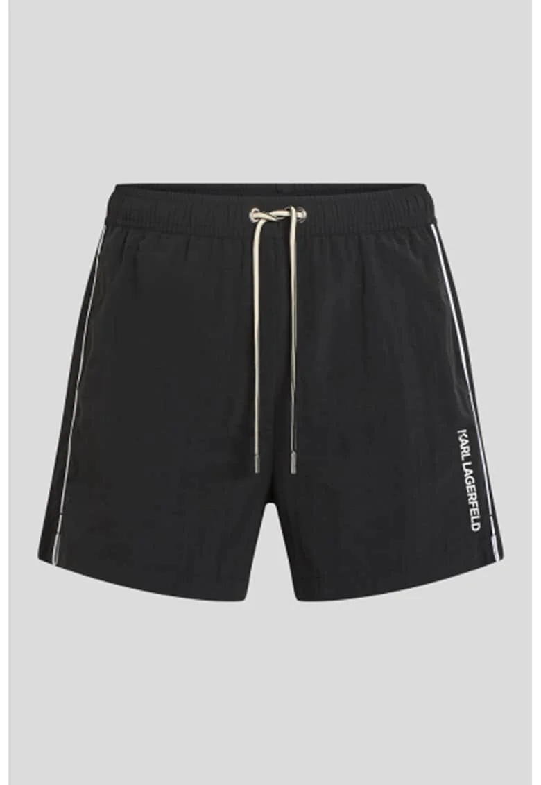 Pantaloni scurti de baie cu buzunar pe partea din spate, Negru