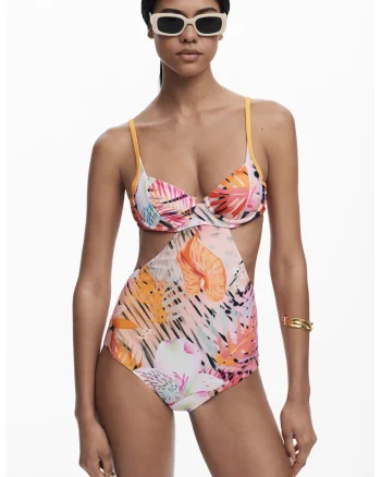 Costum de baie intreg cu decupaje laterale, Multicolor