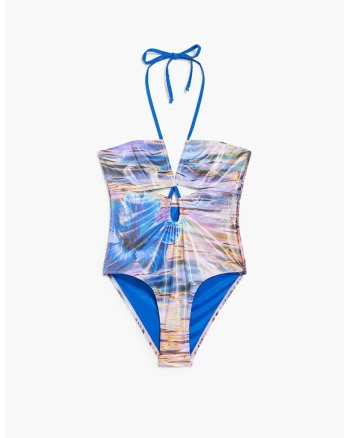 Costum de baie intreg cu decolteu halter, Multicolor