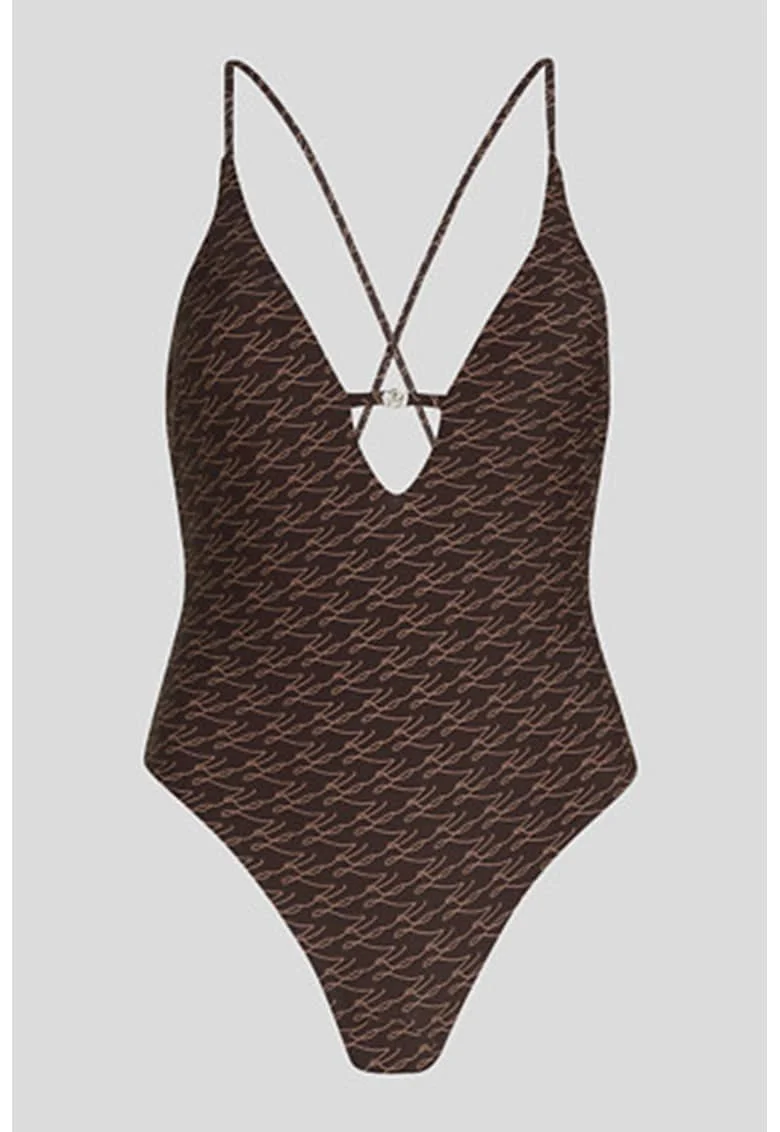 Costum de baie intreg cu model, Maro inchis