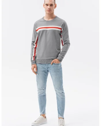 Bluza sport din amestec de bumbac cu decolteu la baza gatului, Gri,