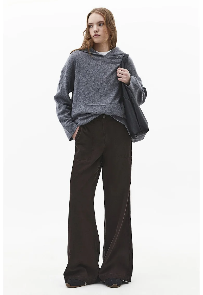Pantaloni din amestec de lyocell cu croiala ampla, Maro inchis