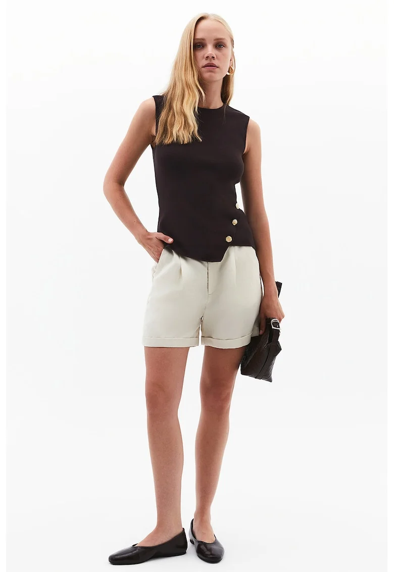 Pantaloni scurti cu talie medie, Alb fildes