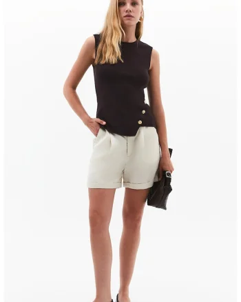 Pantaloni scurti cu talie medie, Alb fildes