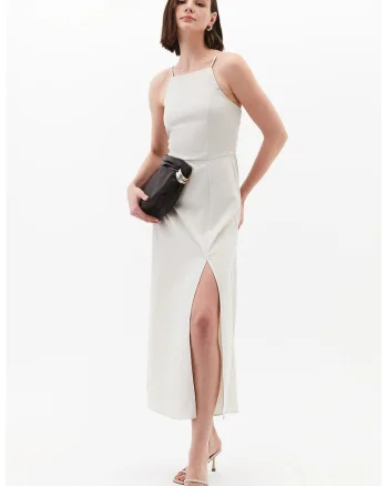 Rochie midi cu slit lateral, Alb