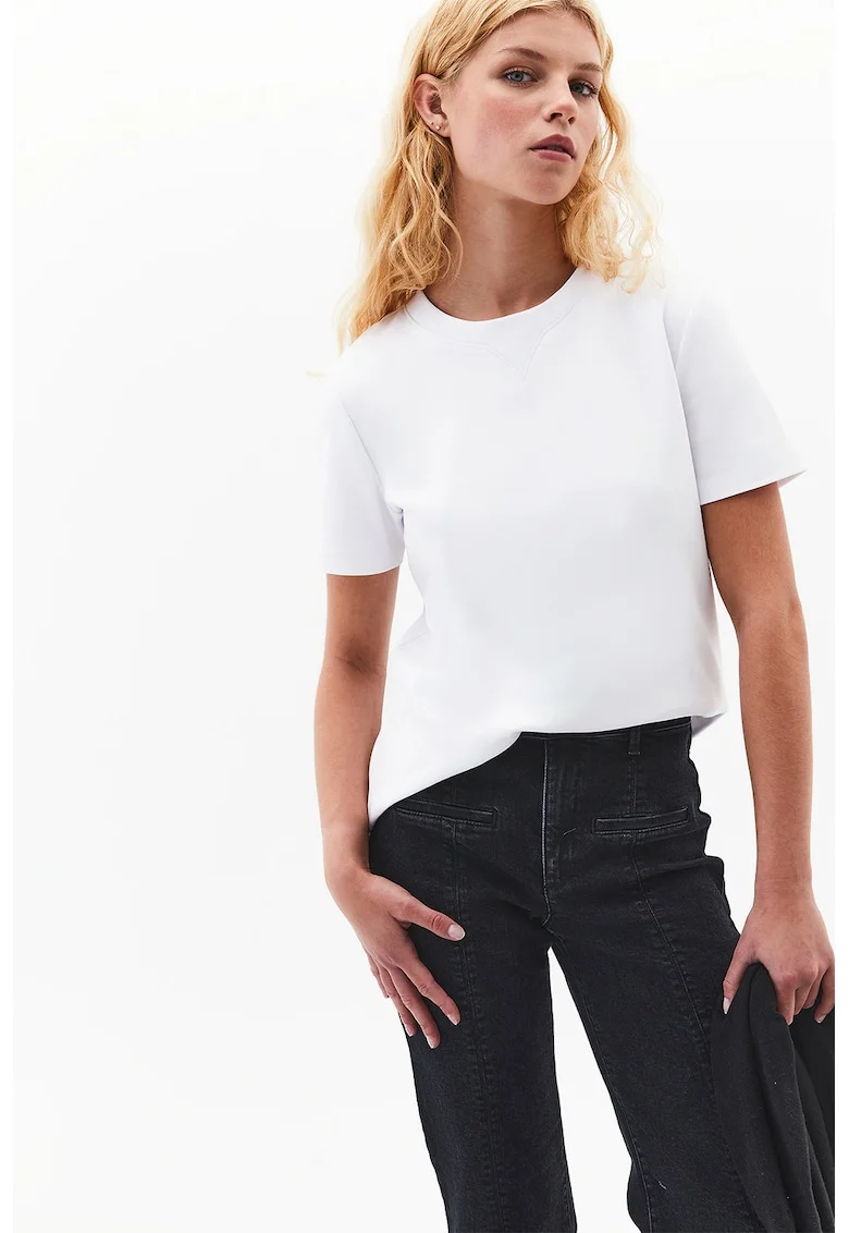 Tricou uni cu decolteu la baza gatului, Alb