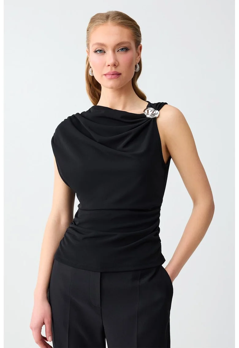 Bluza drapata cu detaliu metalic, Negru