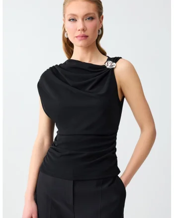 Bluza drapata cu detaliu metalic, Negru