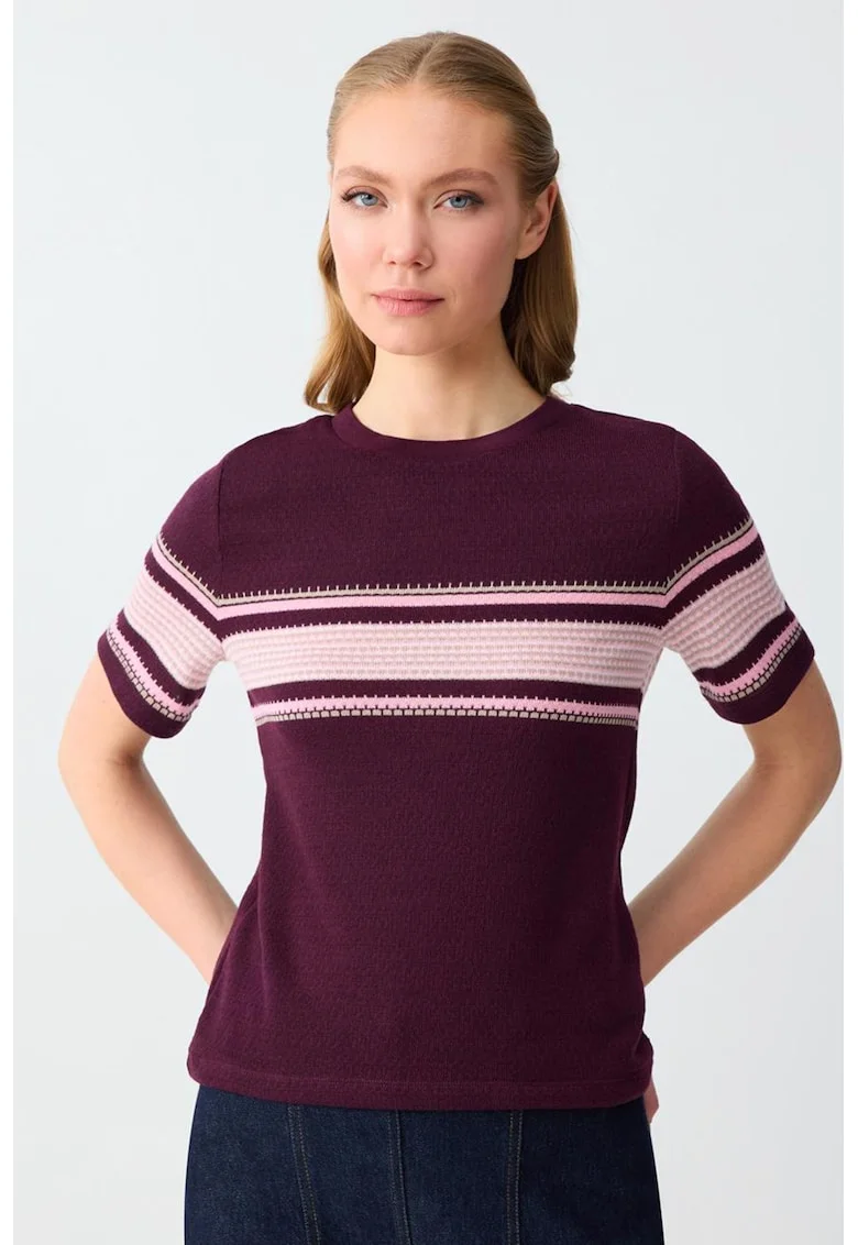 Bluza tricotata fin, Roz deschis/Violet tyrian/Roz pal