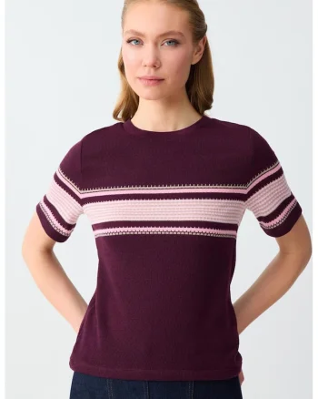 Bluza tricotata fin, Roz deschis/Violet tyrian/Roz pal