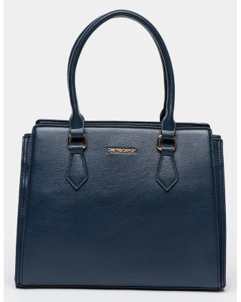 Geanta shopper de piele ecologica cu aspect granulat, Bleumarin