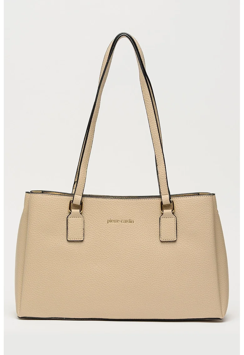 Geanta shopper de piele ecologica cu aspect granulat, Maro taupe