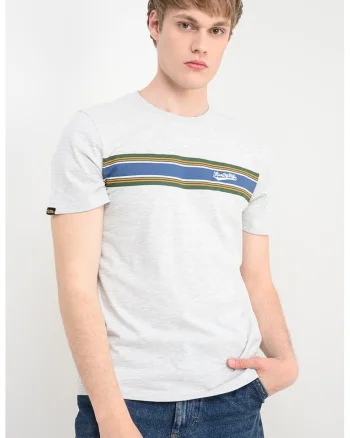 Tricou cu decolteu la baza gatului si dungi, Verde/Gri deschis melange/Bleumarin