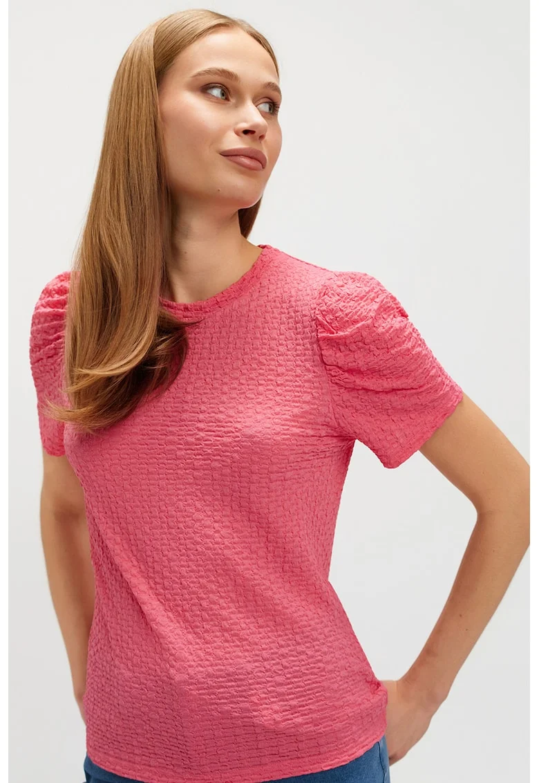 Bluza texturata cu maneci scurte, Roz orhidee