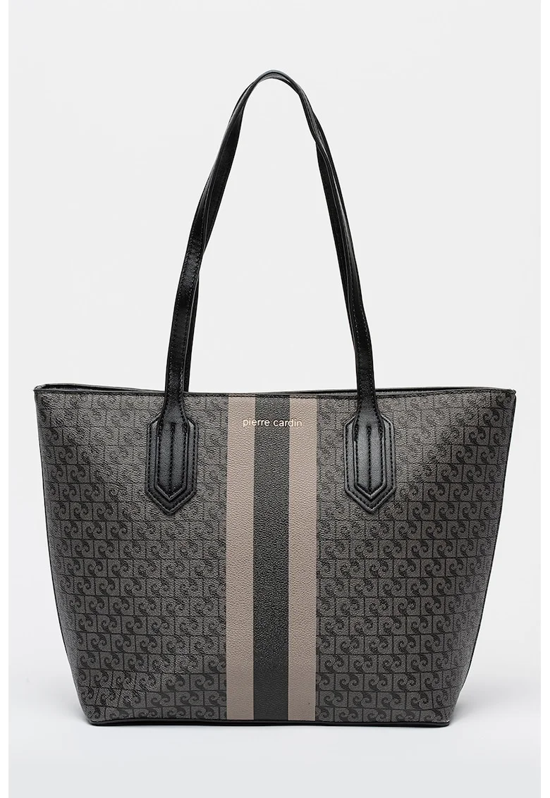 Geanta shopper cu model si fermoar, Negru