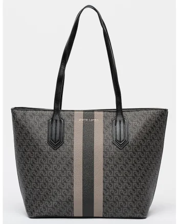 Geanta shopper cu model si fermoar, Negru