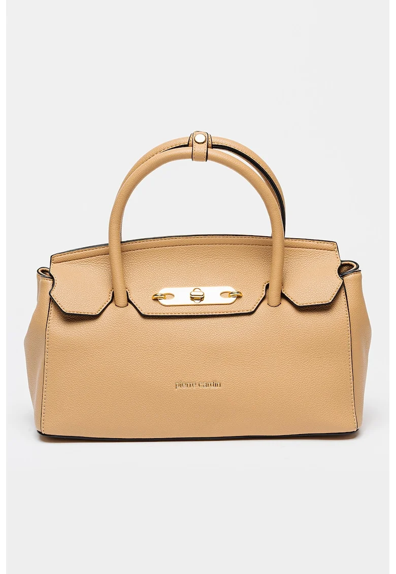 Geanta de piele ecologica cu bareta detasabila de umar, Caramel