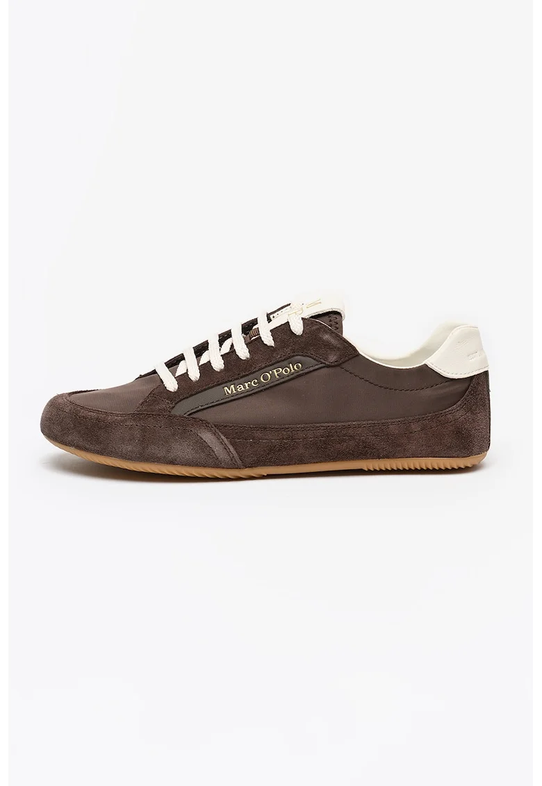 Pantofi sport din piele intoarsa cu insertii din material textil, Maro pamantiu
