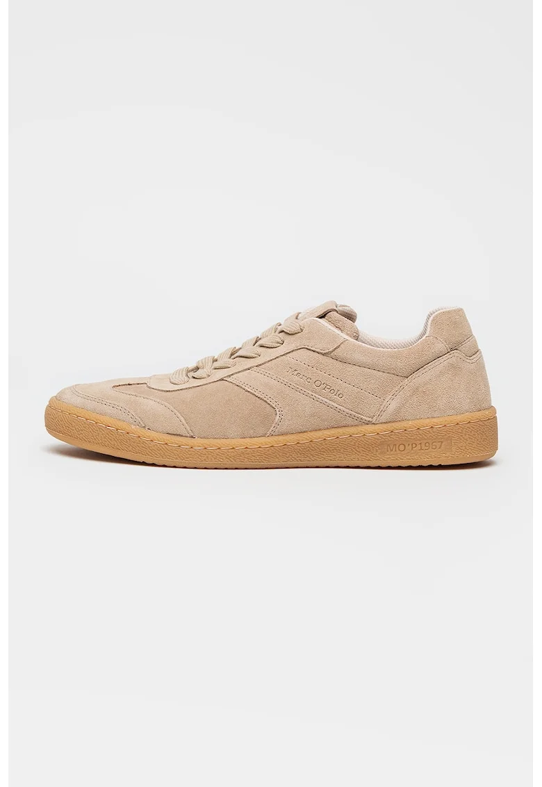 Pantofi sport Court low-cut din piele intoarsa, Maro taupe deschis/Caramel