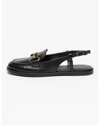 Sandale slingback de piele cu detaliu metalic Alva, Negru