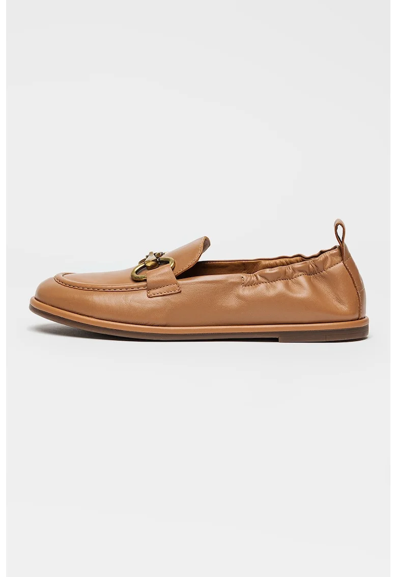 Pantofi loafer din piele cu detaliu metalic Alva, Caramel