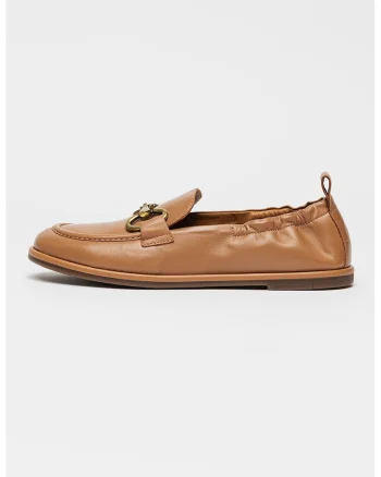 Pantofi loafer din piele cu detaliu metalic Alva, Caramel