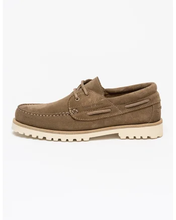 Pantofi boat din piele intoarsa cu sireturi, Maro taupe