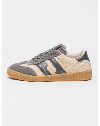 Pantofi sport low-cut cu garnituri de piele intoarsa, Gri deschis/Bej deschis