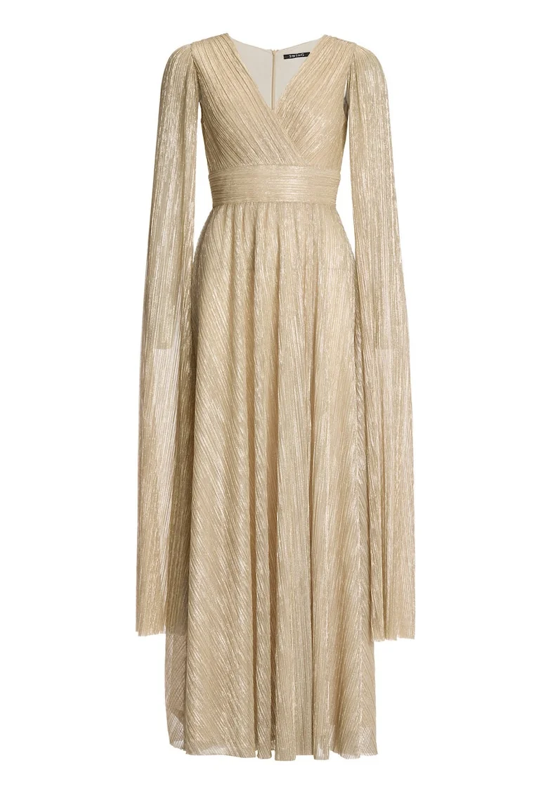 Rochie de seara,  leagan, fermoar, auriu, 55% poliester, 45% fibre metalice
