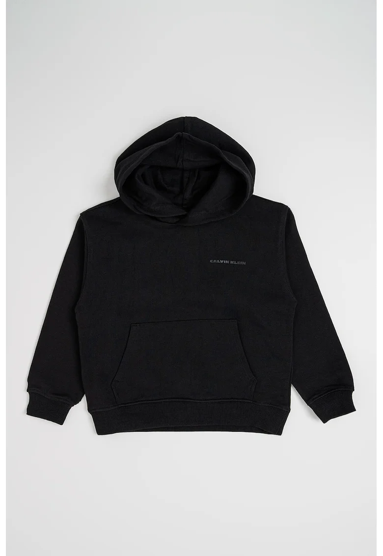 Hanorac de bumbac cu imprimeu pe partea din spate, Negru