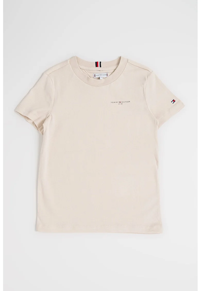 Tricou de bumbac cu decolteu la baza gatului, Bej deschis
