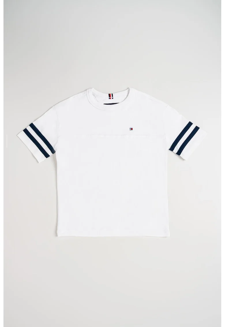 Tricou din bumbac cu decolteu la baza gatului, Alb/Bleumarin