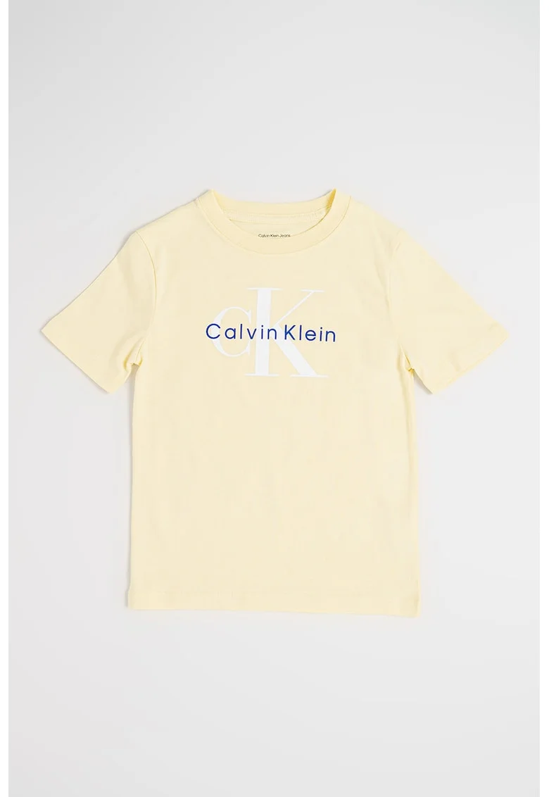 Tricou din bumbac organic cu imprimeu logo, Galben deschis