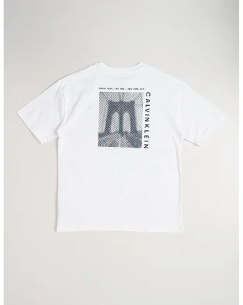 Tricou din bumbac organic cu imprimeu pe partea din spate Bridge, Alb