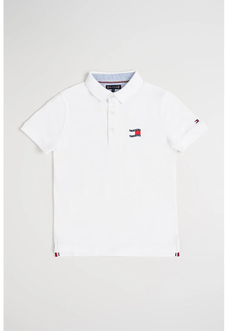 Tricou polo din bumbac cu imprimeu logo pe piept, Alb optic