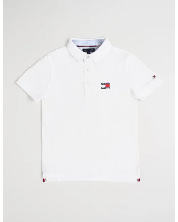 Tricou polo din bumbac cu imprimeu logo pe piept, Alb optic