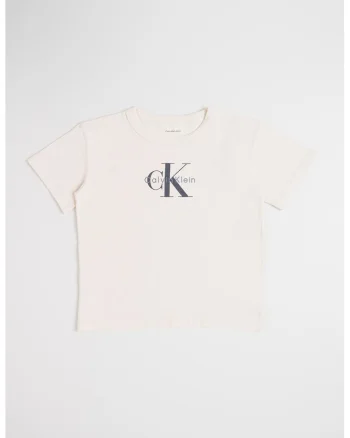 Tricou cu decolteu la baza gatului si imprimeu logo, Alb fildes