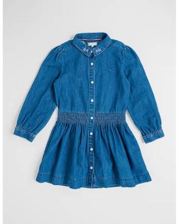 Rochie din denim cu talie elastica, Albastru melange