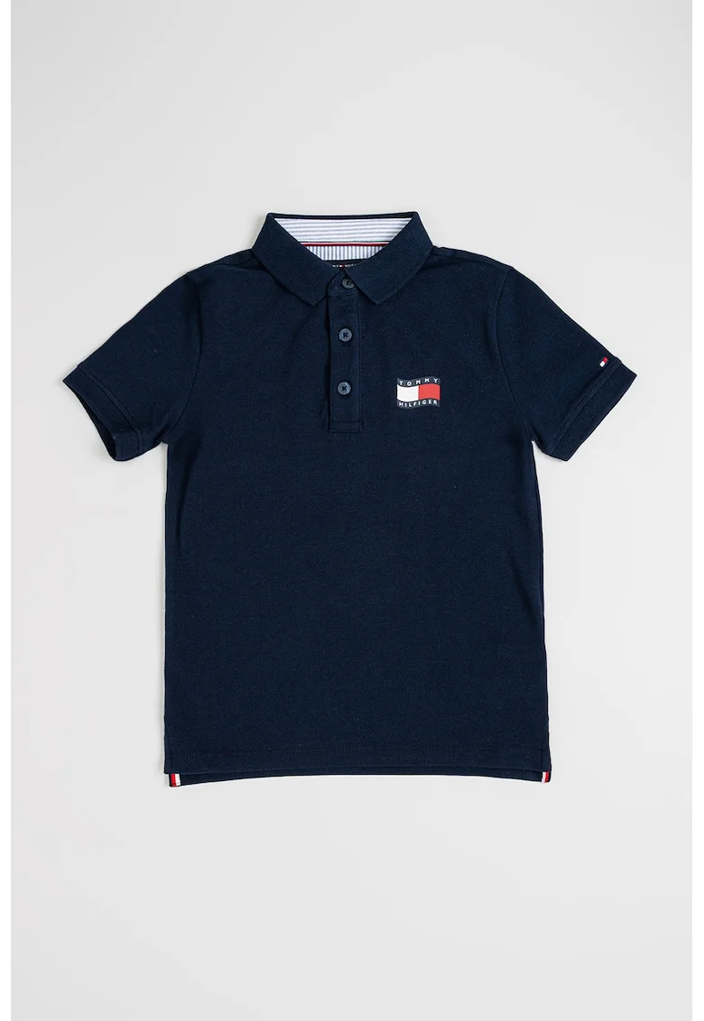 Tricou polo din bumbac cu imprimeu logo pe piept, Bleumarin