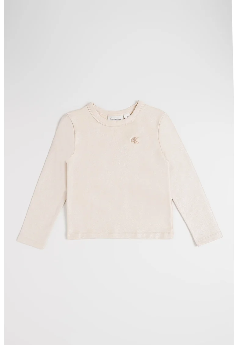 Bluza slim-fit din amestec de bumbac organic si aspect stralucitor, Auriu platinat