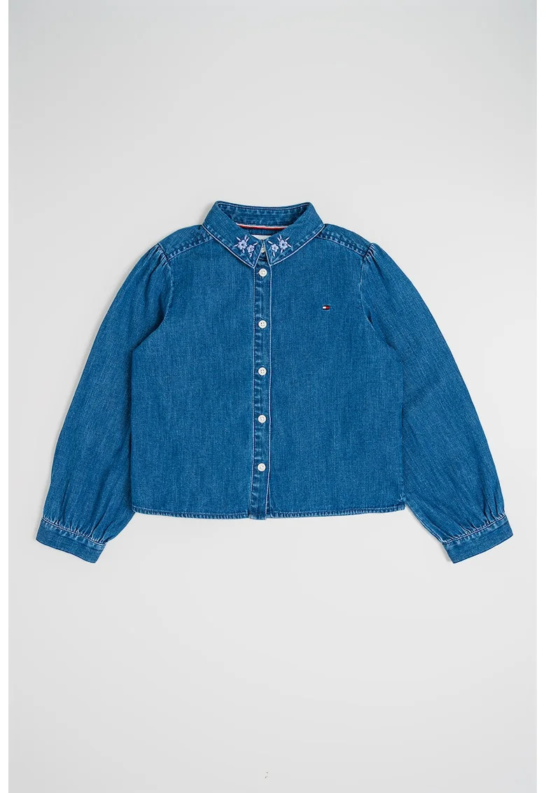 Camasa din denim cu detalii brodate, Albastru melange