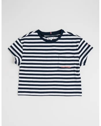 Tricou din bumbac cu dungi, Alb/Bleumarin