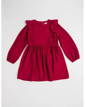 Rochie cu detalii cu volane Aline, Visiniu