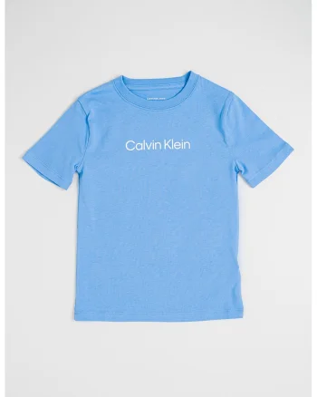 Tricou din bumbac organic cu imprimeu logo pe partea din fata, Albastru pastel