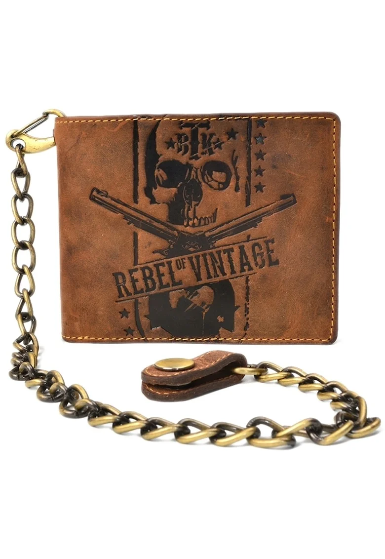Portofel barbati piele naturala maro antichizat 12 x 10 x 3 cm, Rebel Skull Vintage,  Maro antichizat