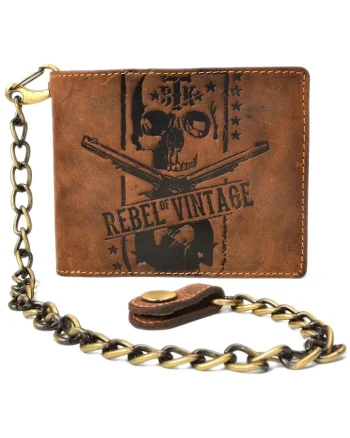 Portofel barbati piele naturala maro antichizat 12 x 10 x 3 cm, Rebel Skull Vintage,  Maro antichizat