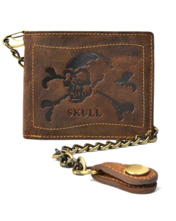 Portofel barbati piele naturala maro antichizat 12 x 10 x 3 cm, Skull Vintage,  Maro antichizat